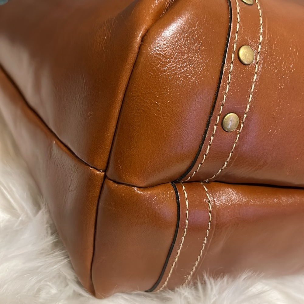 Patricia Nash Brown Leather Studded Tote with Gold Hardware - Picture 5 of 12